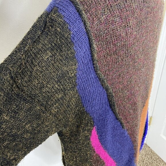 Vintage Hudson Bay 80s Wool Knit Long Textured Cardigan 3D Textured Mod Loud L - Picture 6 of 10